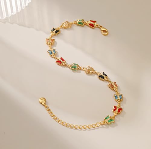 18K Gold Plated Anklet for Women Multicolor Crystal Ankle Bracelets Boho Adjustable Chain Anklets - color: Butterfly