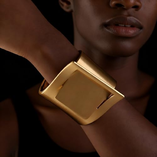 Exquisite and Stylish Gold Bracelet, Fashion Jewelry, Women's Gold Accessories – Ideal Gift for Mom, Wife or Girlfriend - style: Brushed Gold Geometric Wide Cuff Bracelet
