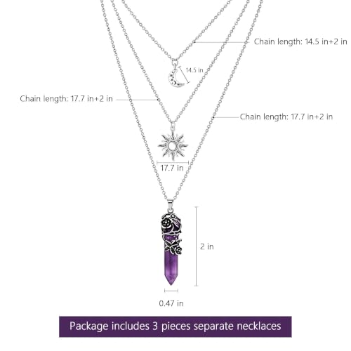 Gothic Emo Grunge Crescent Moon Layered Choker for Women | Boho Moon Sun Star Crystal Pendant Necklace, Punk Witchy Halloween Christmas Jewelry Accessories Gifts - color: Purple