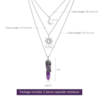 Gothic Emo Grunge Crescent Moon Layered Choker for Women | Boho Moon Sun Star Crystal Pendant Necklace, Punk Witchy Halloween Christmas Jewelry Accessories Gifts - color: Purple