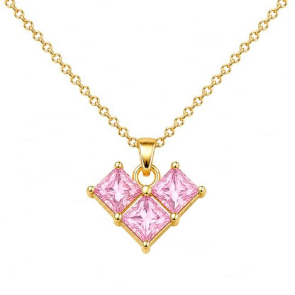 Rich London 18K Rose Gold Plated 2-in-1 Clover Heart Pendant Necklace for Women | Elegant Crystal Charm Jewellery - color: 3 Stone