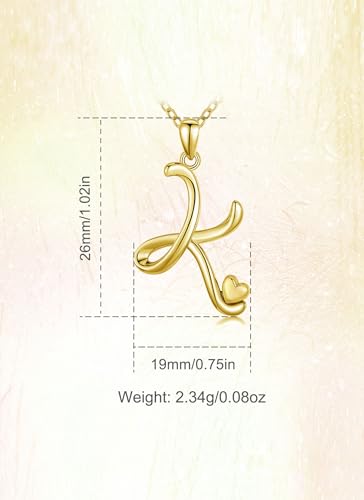 CELESTIA 925 Sterling Silver Initial Necklaces 26 Letter with Rose Gold Heart - 18 Inch Chain - color: Gold-K