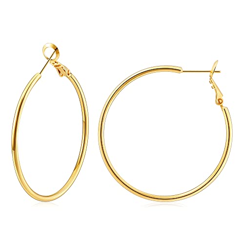 Gacimy Gold Hoop Earrings for Women 14K Gold Plated, 925 Sterling Silver Post Hypoallergenic Earrings Hoops for Women - color: Gold, size: 40mm