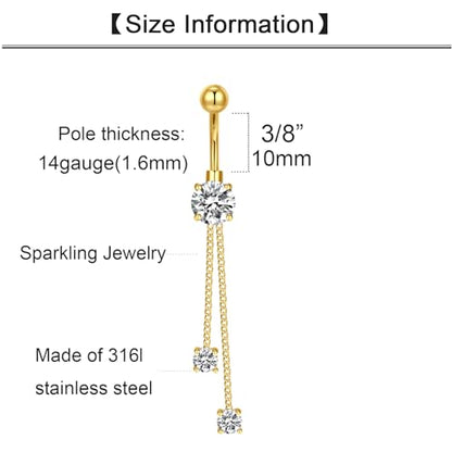 QWALIT Belly Button Rings 14G Surgical Steel Belly Rings CZ Opal Navel Piercing Jewelry for Women Girls 3/8" 10mm Silver Rose Gold - color: C4-6 dangles -gold