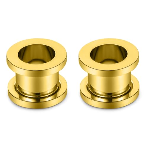 Astm F136 Titanium Ear Gauges Screw Fit Flesh Tunnels Plugs Gauges Earring Expander Stretcher Ear Tunnels For Ears 10G 8G 6G 4G 2G 0G 00G Plug Earrings Body Piercing Jewelry For Women Men - color: 00G Tunnels, Gold