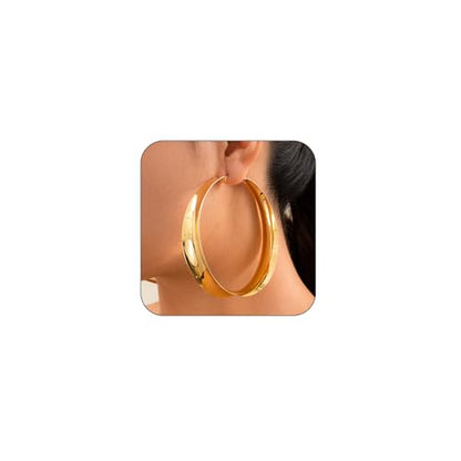 Hoop Earrings for Women Wide Hoop Earrings Large Big Flat Huggie Hoops Earrings Trendy Chunky Hoops Earrings Statement Earrings Jewelry for Women - color: 80mm-Gold