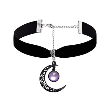 Gothic Black Velvet Goth Choker Necklace for Women,Cameo Black Choker Crow Skull Pendant Necklace Vintage Collar Skull Necklace Gothic Jewelry - style: Purple moon