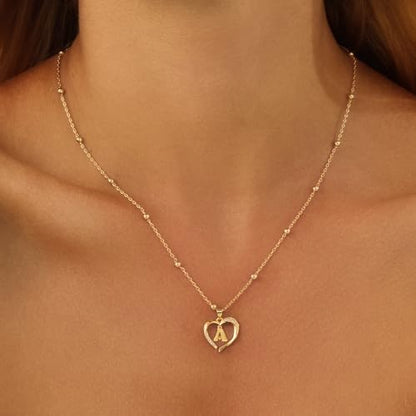 Cicy Bell Womens Heart Initial Necklace 18k Gold Plated | Personalized Letter Pendant, 17.7'' with 2'' Extender - color: Style 2-A-Gold