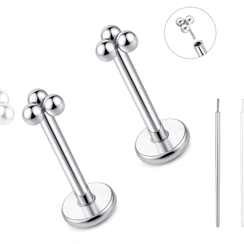 limerencia Titanium Threadless Flat Back Earrings Stud Piercing Jewelry | 20G Press Fit Titanium Push Pop in Cartilage Tragus Labret Lip Medusa Conch Piercing Jewelry Hypoallergenic for Women Men - style: Ball Silver