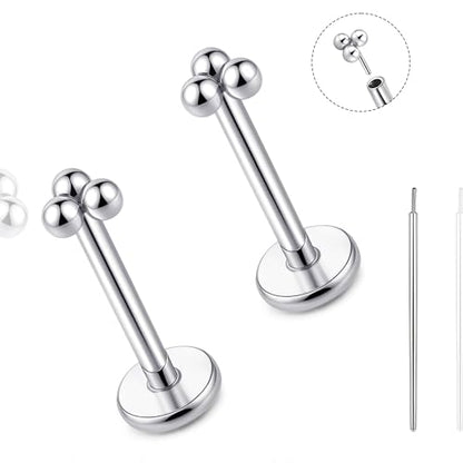 limerencia Titanium Threadless Flat Back Earrings Stud Piercing Jewelry | 20G Press Fit Titanium Push Pop in Cartilage Tragus Labret Lip Medusa Conch Piercing Jewelry Hypoallergenic for Women Men - style: Ball Silver