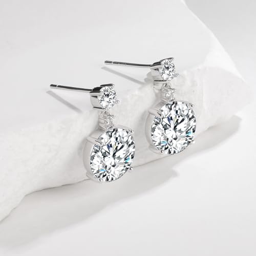 White Gold Earrings for Women Men Hoop and Stud Earring Set | Hypoallergenic 14K White Gold Plated Hoops Huggie Stud Earrings Set Round Cubic Zirconia Ear Jewelry - style: A6-White Gold-Hoop&Round Dangle Stud (4 Pairs)