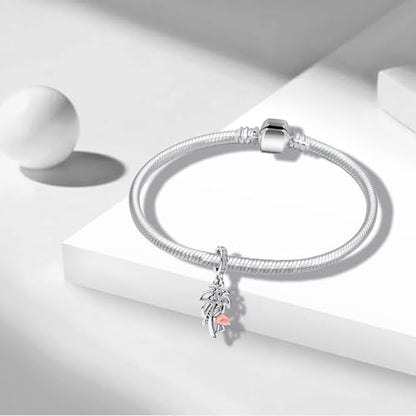 Charms Beads 925 Sterling Silver Animal Heart Flower Friend Dangle Pendant with 5A Cubic fits for Charms Bracelets for Woman Valentine's Day Mother's Day Christmas Graduation Birthday Gift - style: D29-Pink Bird and Tree