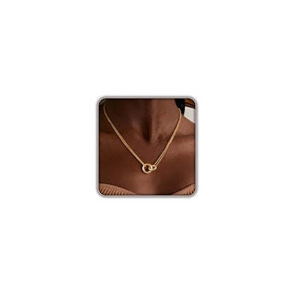 Gold Necklace for Women, Dainty 14K Gold Plated Pendant Necklaces for Women Trendy Simple Choker Chain Cubic Zirconia Circle/Interlocking/Sun/Pearl Necklace Fashion Jewelry Charm Gifts - color: Smooth Double Circle