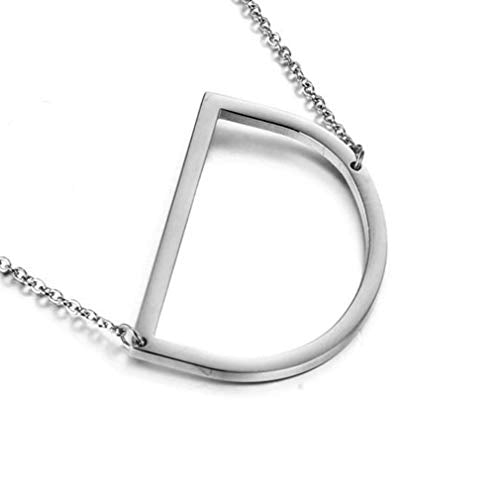 MOMOL Sideways Initial Necklace 18K Gold Plated Stainless Steel Large Big Letters Pendant Necklace Script Name Monogram Necklaces for Women - color: D