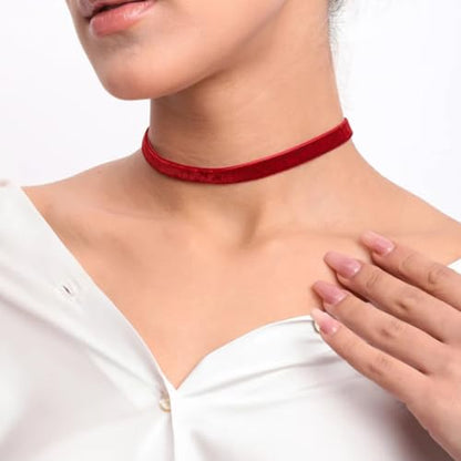 Ronglry 3pcs Black Choker Necklace for Women Black Velvet Choker Set Layered Black Choker Necklaces Classic Chokers for Women Adjustable Gothic Lace Black Collar Necklace for Party Cosplay Christmas Birthday Jewelry Gifts - color: Red 5pcs
