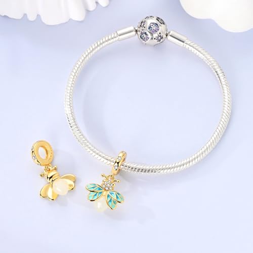 LNQOBU 925 Sterling Silver Charms Color-changing Chameleon Dangle Charm Beads Glow in the Dark Charme fits Pandora Bracelets and Necklace Jewelry Gift for Women - style: Golden Firefly Charm