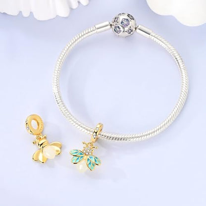 LNQOBU 925 Sterling Silver Charms Color-changing Chameleon Dangle Charm Beads Glow in the Dark Charme fits Pandora Bracelets and Necklace Jewelry Gift for Women - style: Golden Firefly Charm