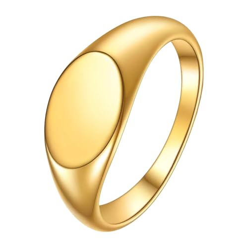 Titanium Steel Ring Signet Ring for Women Men Oval Smooth Seal Ring, Minimalist Fashion Couple Jewelry Gold/Silver/Black - color: Glod