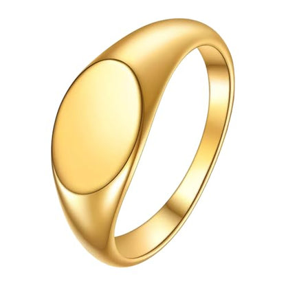 Titanium Steel Ring Signet Ring for Women Men Oval Smooth Seal Ring, Minimalist Fashion Couple Jewelry Gold/Silver/Black - color: Glod