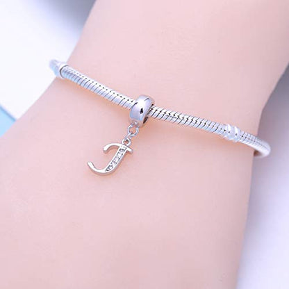 925 Sterling Silver Charms Alphabet Beads fit Pandora Charm Bracelets A-Z Letter Initial Spacer Dangle Clear CZ Stone Authentic for Snake Chain Bracelets - color: J