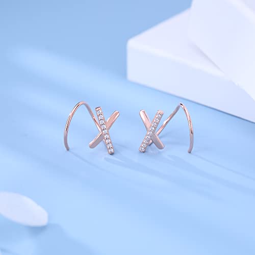 Reffeer Solid 925 Sterling Silver Letter X Wrap Cuff Earrings CZ Crawler Earrings For Women Teen