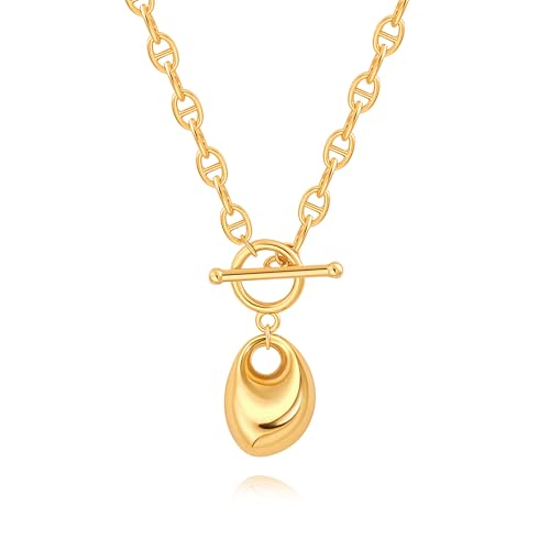 18k Gold Plated Chain Link Necklace for Women, Baroque Pearl/Compass Pendant Necklace - color: Pebble
