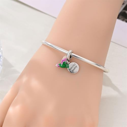 Charm for Bracelets and Necklaces Heart Cat Flower Boy 925 Sterling Silver Bead Birthday Jewelry Gift for Women - color: Green Bird Charm