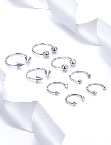20G 18G 16G 14G 12G ASTM F136 Titanium Horseshoe Septum Nose Ring Piercing Jewelry Circular Barbell Helix Snug Tragus Rook Daith Cartilage Earring Lip Ring Hoop Piercing Jewelry for Women Men - style: 16G, 10mm 12mm 14mm 16mm Length, Ball+Spike