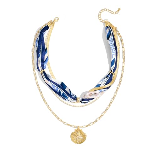 Shell Necklaces for Women Trend Boho Scarf Necklaces Ocean Mermaid Conch Seashell Necklace Summer Gold Fish Necklace Fashion Beach Jewelry - color: Scarf shell necklace