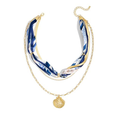 Shell Necklaces for Women Trend Boho Scarf Necklaces Ocean Mermaid Conch Seashell Necklace Summer Gold Fish Necklace Fashion Beach Jewelry - color: Scarf shell necklace