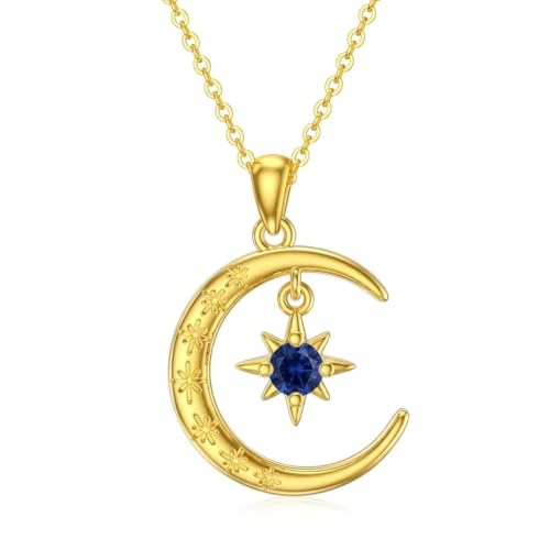 Moissanite Moon and Star Necklace 925 Silver Birthstone Gifts for Women | Sterling Silver Sun and Moon Pendant Elegant Jewelry Birthday Gifts for Wife Mom - color: B:Moon and Star-Birthstone-9