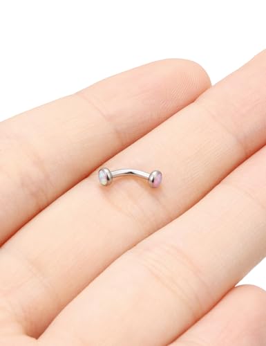 Jenxnjsjo F136 Titanium 16g 6/8/10mm Opal Eyebrow/Rook/Snug/Vertical-Labret/VCH/Snake-Eyes/Anti-Tragus/Christina/Daith/Belly-Button/Bridge/Hood/Surface Curved Barbell Piercing Jewelry for Women Men - color: Pink Opal, size: 6 mm