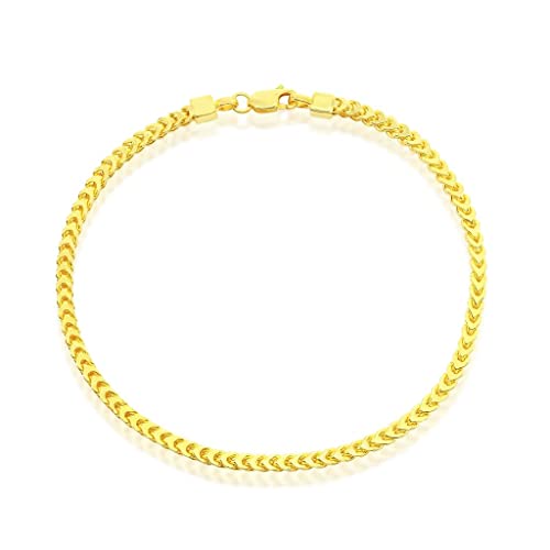 14K Gold Plated Chains – Pave Figaro/Figaro/Cuban/Marina/Franco/Cross/Butterfly/Hearts & Beads/Elephant Charms Rolo 9”/9+1” Anklets – Jewelry for Women or Teens - style: 9" - Franco