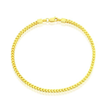14K Gold Plated Chains – Pave Figaro/Figaro/Cuban/Marina/Franco/Cross/Butterfly/Hearts & Beads/Elephant Charms Rolo 9”/9+1” Anklets – Jewelry for Women or Teens - style: 9" - Franco
