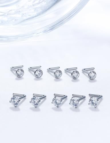 18G 20G 22G Stainless Surgical Steel Titanium Nose Rings Studs for Women L Shaped Nose Studs Screw Nose Rings Nostrial Piercing Jewelry for Women Men Silver Gold Black - style: 20G/1.5mm CZ/L-shaped/Titanium