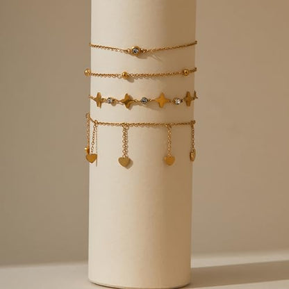 LOFITOR Anklets for Women Ankle Bracelet Charm Link Chain Set Foot | Waterproof Dainty Cz Evil Eye Beaded Anklets Adjustable Beach Foot Jewelry Feet Chains, Summer Beach Foot Jewelry Gifts - style: Heart Gold