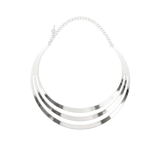 Chunky Gold Necklace Big Statement Chunky Necklace for Women African Tribe Wide Metal Choker Necklaces Jewelry - color: 04 Silver