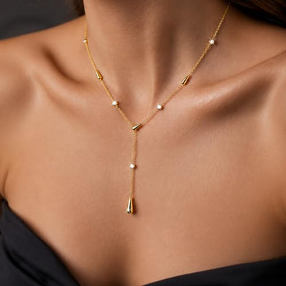 Mchic Gold Necklace for Women Dainty Long Lariat Necklace 18K Gold/Silver Plated Y-Shaped Pendant Necklaces Minimalist Layered Drop Necklaces Trendy Jewelry Gift - color: Gold3