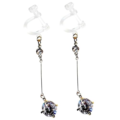 Drop Cubic Zirconia Invisible Clip On Earrings for Women Not Pierced Gold Teardrop Sqaure CZ Crystal Dangle Gold Silver Comfortable Clip On Earrings Bridal Wedding Prom - color: Screw-Back Round Gold