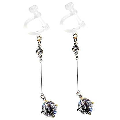 Drop Cubic Zirconia Invisible Clip On Earrings for Women Not Pierced Gold Teardrop Sqaure CZ Crystal Dangle Gold Silver Comfortable Clip On Earrings Bridal Wedding Prom - color: Screw-Back Round Gold