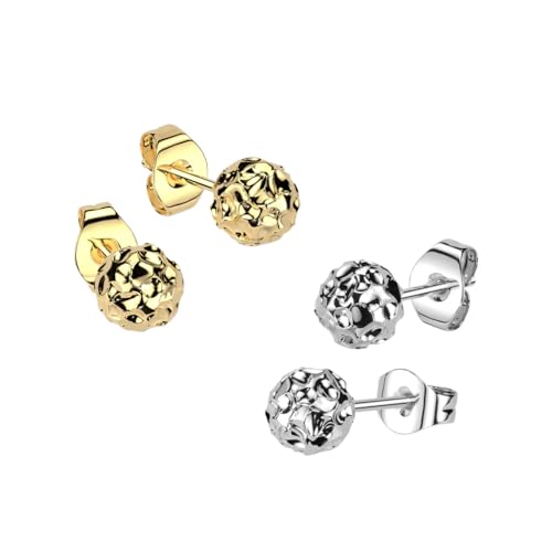 20GA 316L Stainless Steel Hammered Ball Stud Earrings, Sold as a Pair - size: 5mm