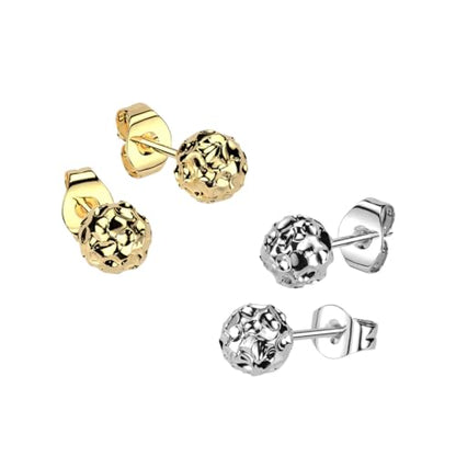 20GA 316L Stainless Steel Hammered Ball Stud Earrings, Sold as a Pair - size: 5mm