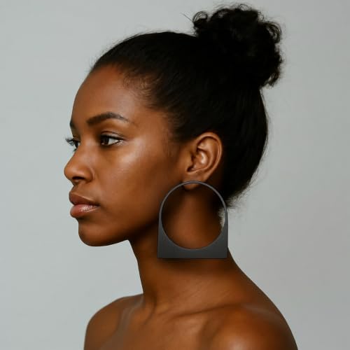 Large Chunky Gold Hoop Earrings for Women – Expensive Hollow Geometric Stainless Steel Statement Dangle Earrings with Textured Big Circle Design, Modern Metallic Fashion Jewelry Gift - color: Black