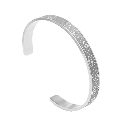YWMAN Evil Eye Cuff Bracelet - Stainless Steel Devil’s Eye Protection Cuff Bangle - Turkey Talisman Amulet Jewelry for Women Men