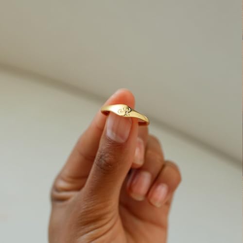 Initial Rings for Women Men - Dainty 14K Gold Plated Signet Rings, Open Adjustable Letter & Heart Ring Jewelry, Christmas Stocking Stuffers Birthday Gifts for Women - style: J
