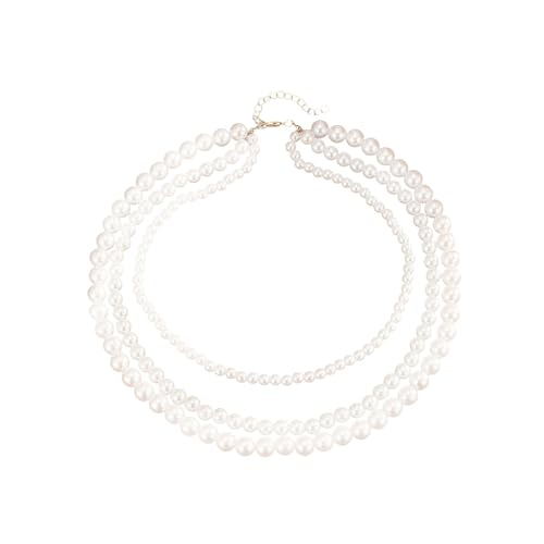 Chunky Pearl Choker Necklace - Stackable Statement Wedding Party Jewelry Gift - size: set