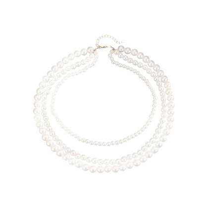 Chunky Pearl Choker Necklace - Stackable Statement Wedding Party Jewelry Gift - size: set