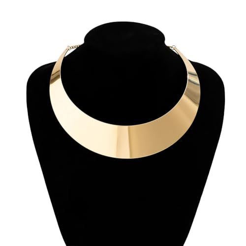 Chunky Gold Necklace Big Statement Chunky Necklace for Women African Tribe Wide Metal Choker Necklaces Jewelry - color: 01 Gold