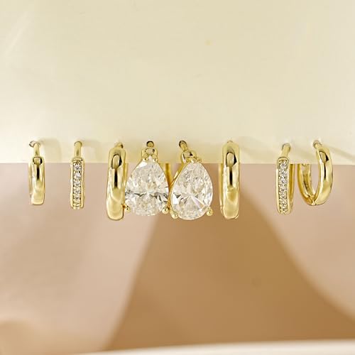 4Pairs Statement Gold Hoop Earrings for Women Trendy,Surgical Steel Gold Plated Hoop Hypoallergenic Earrings Set,Titanium Hoops Earring Stacks,CZ Cartilage Huggie Hoops Earring Gifts for Girlfriend - color: 4 Pairs hoop earrings -D