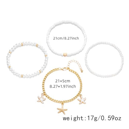 Beaded Starfish Mermaid Anklets Bracelet for Women Waterproof Starfish Shell Pearl Anklet Stackable Stretch Beaded Anklets Hawaiian Beach Jewelry Mermaid Costume Outfits Accessories - style: Pearl Starfish